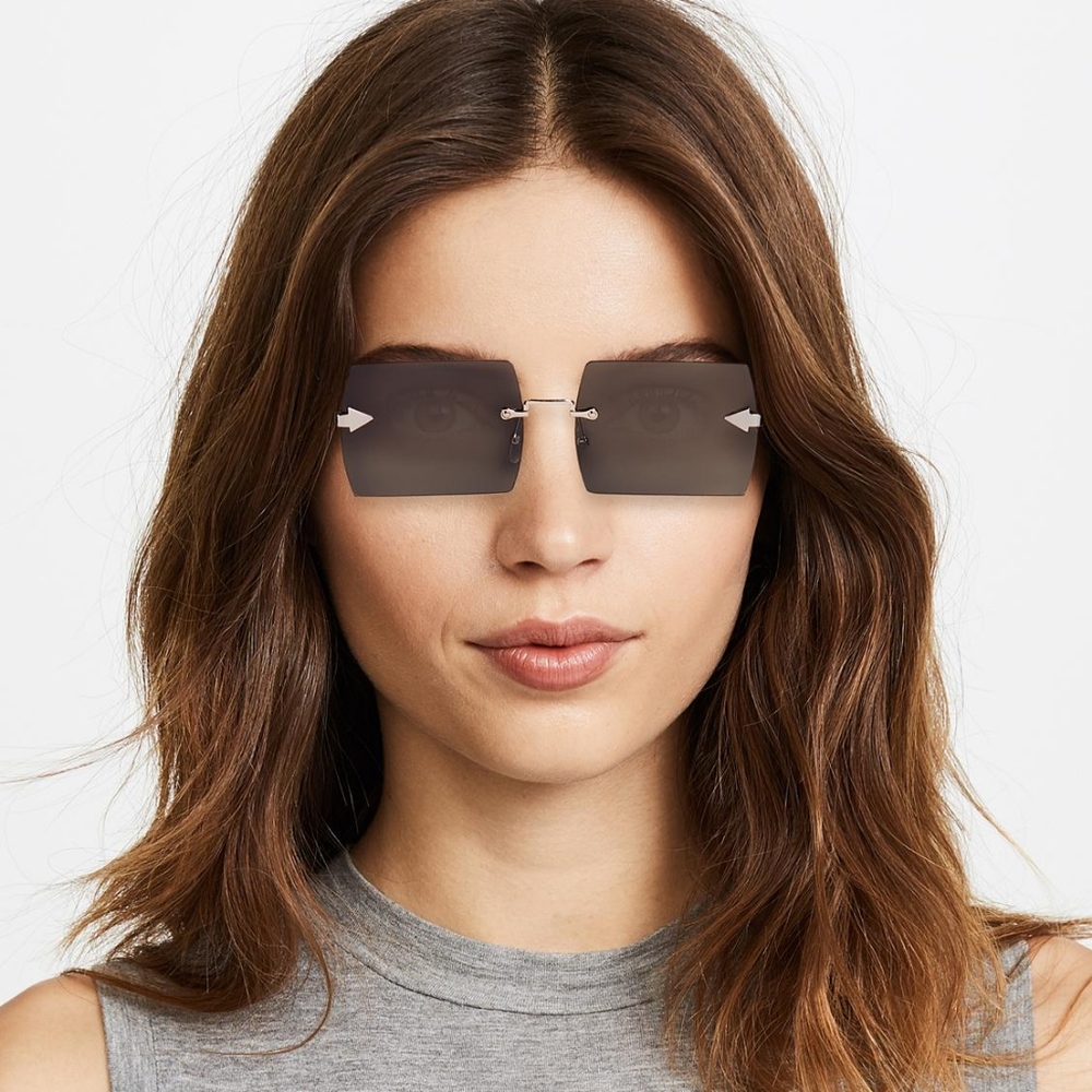 NWT KAREN WALKER The Bird 180176 Light Brown Rectangular Frame Tinted Sunglasses